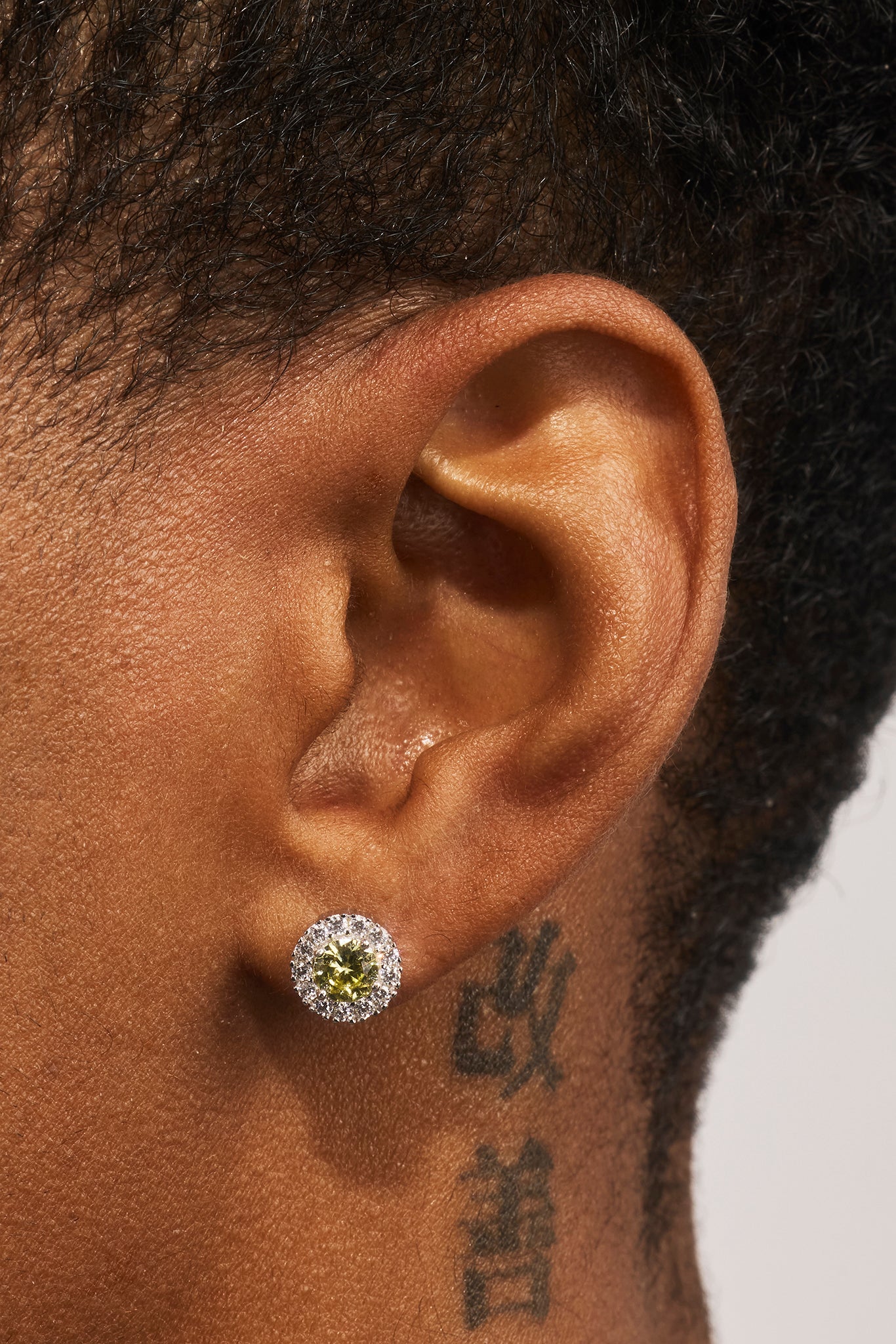 Green CZ Cluster Round Stud Earrings - 8mm - White